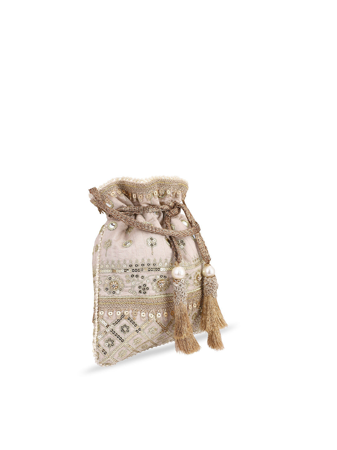 Masq Women Beige & Gold-Toned Embellished Potli | Grab2Buy