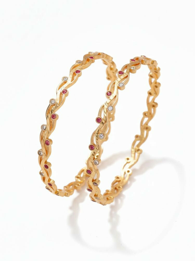 NVR Women Set of 2 Gold Plated CZ Stone Bangle | Grab2Buy