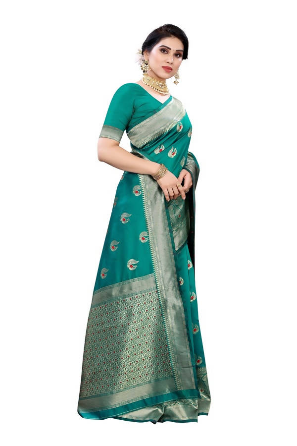 Vamika Banarasi Jacquard Weaving Green Saree (Siri Green) | Grab2Buy