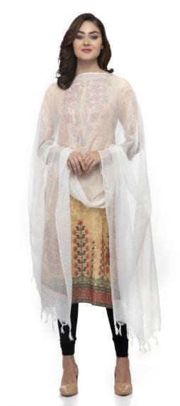 A R Silk Women's Cotton Self Check White Regular Dupatta | Grab2Buy