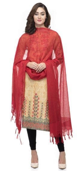 A R Silk Women's Cotton Self Design Red Regular Dupatta Plain Design | Grab2Buy