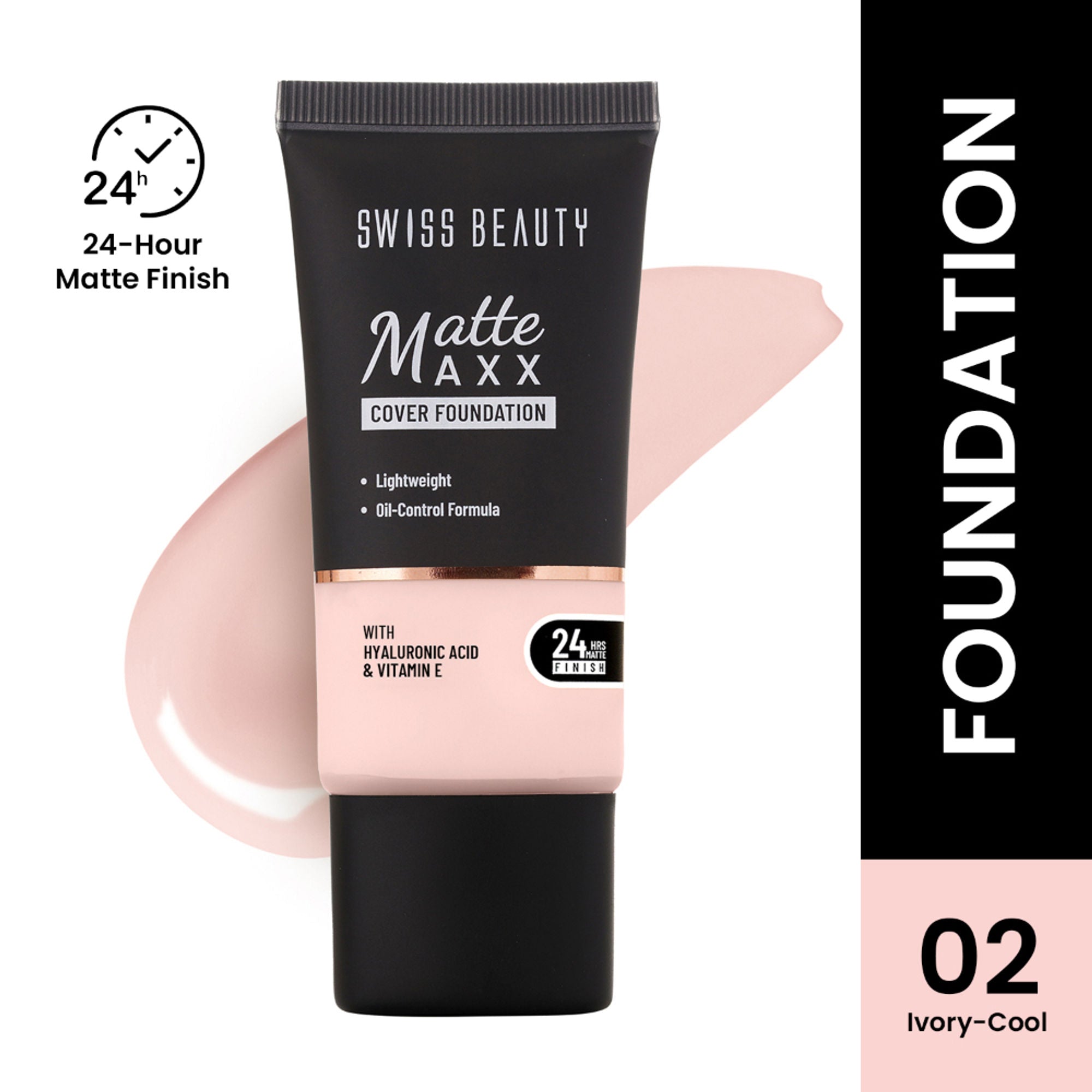 Swiss Beauty Matte Maxx Cover Foundation with Hyaluronic Acid & Vitamin E - 2 Ivory Cool | Grab2Buy