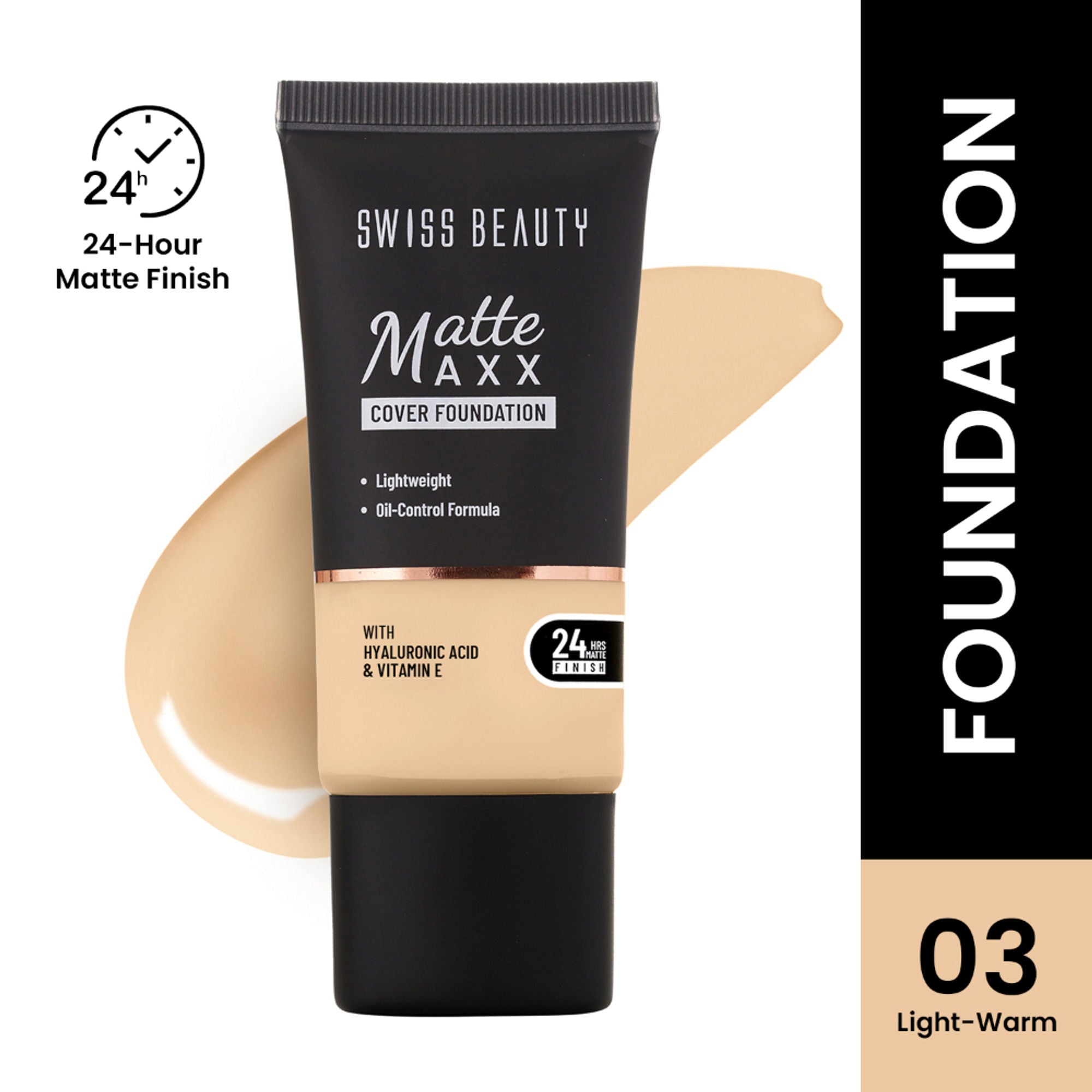 Swiss Beauty Matte Maxx Cover Foundation with Hyaluronic Acid & Vitamin E - 3 Light Warm | Grab2Buy