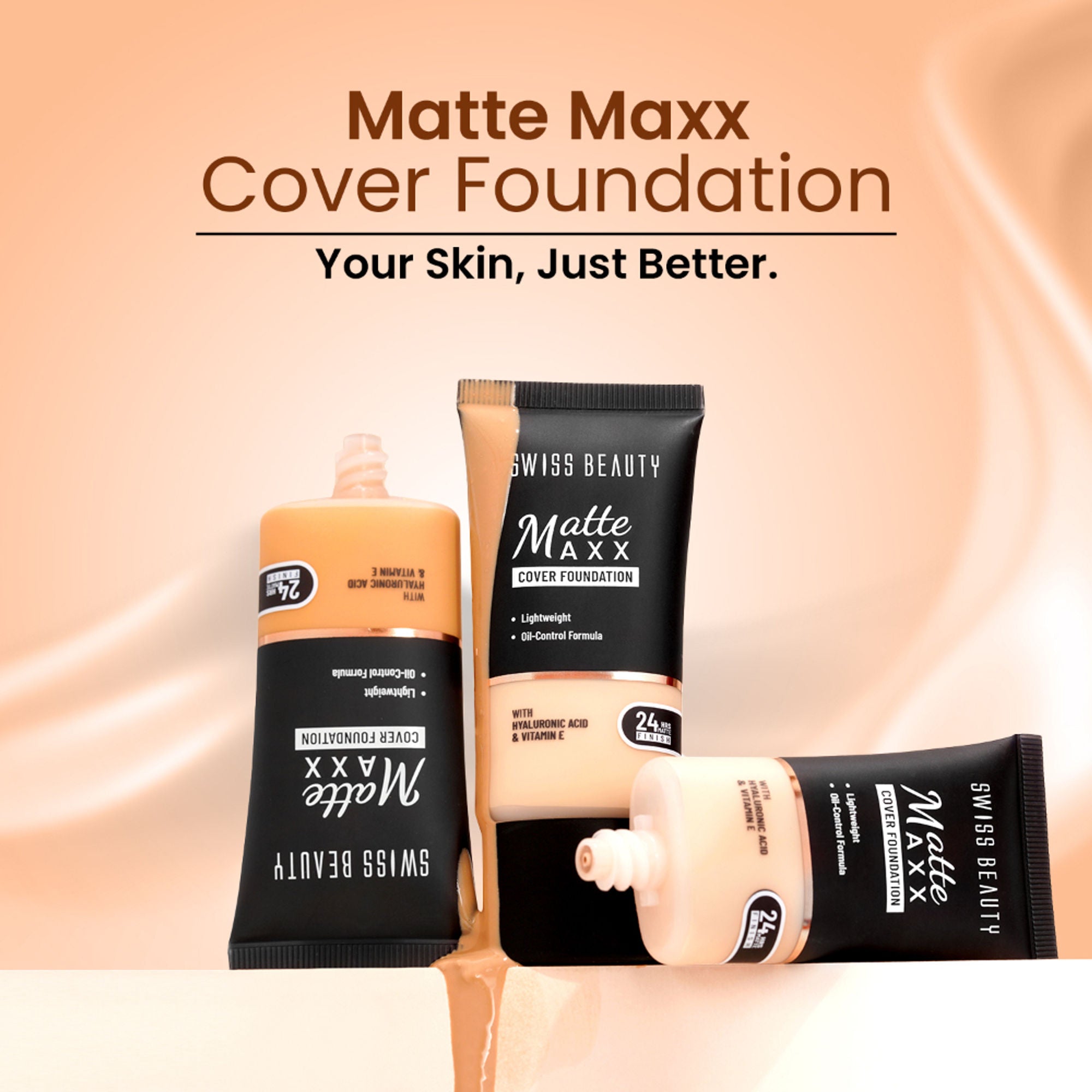 Swiss Beauty Matte Maxx Cover Foundation with Hyaluronic Acid & Vitamin E - 3 Light Warm | Grab2Buy
