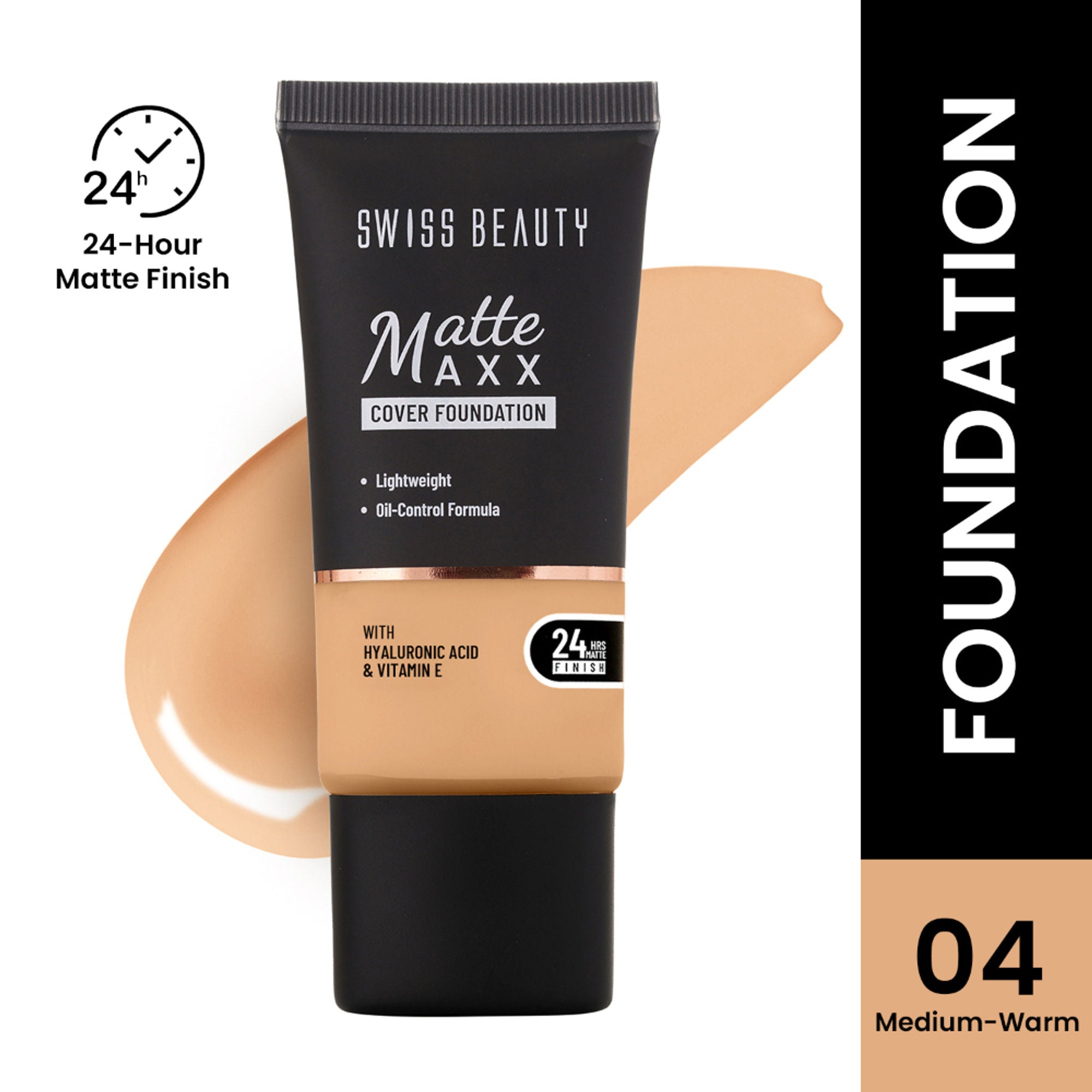 Swiss Beauty Matte Maxx Cover Foundation with Hyaluronic Acid & Vitamin E - 4 Medium Warm | Grab2Buy
