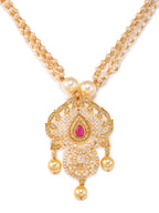 Saraf RS Jewellery Gold-Polished White & Magenta American Diamond Studded Jewellery Set | Grab2Buy
