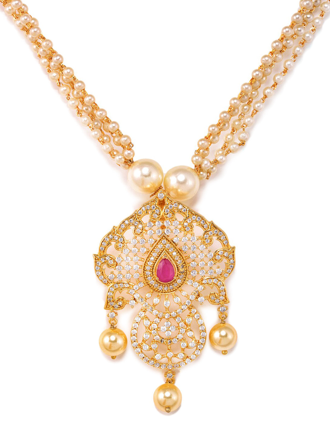 Saraf RS Jewellery Gold-Polished White & Magenta American Diamond Studded Jewellery Set | Grab2Buy