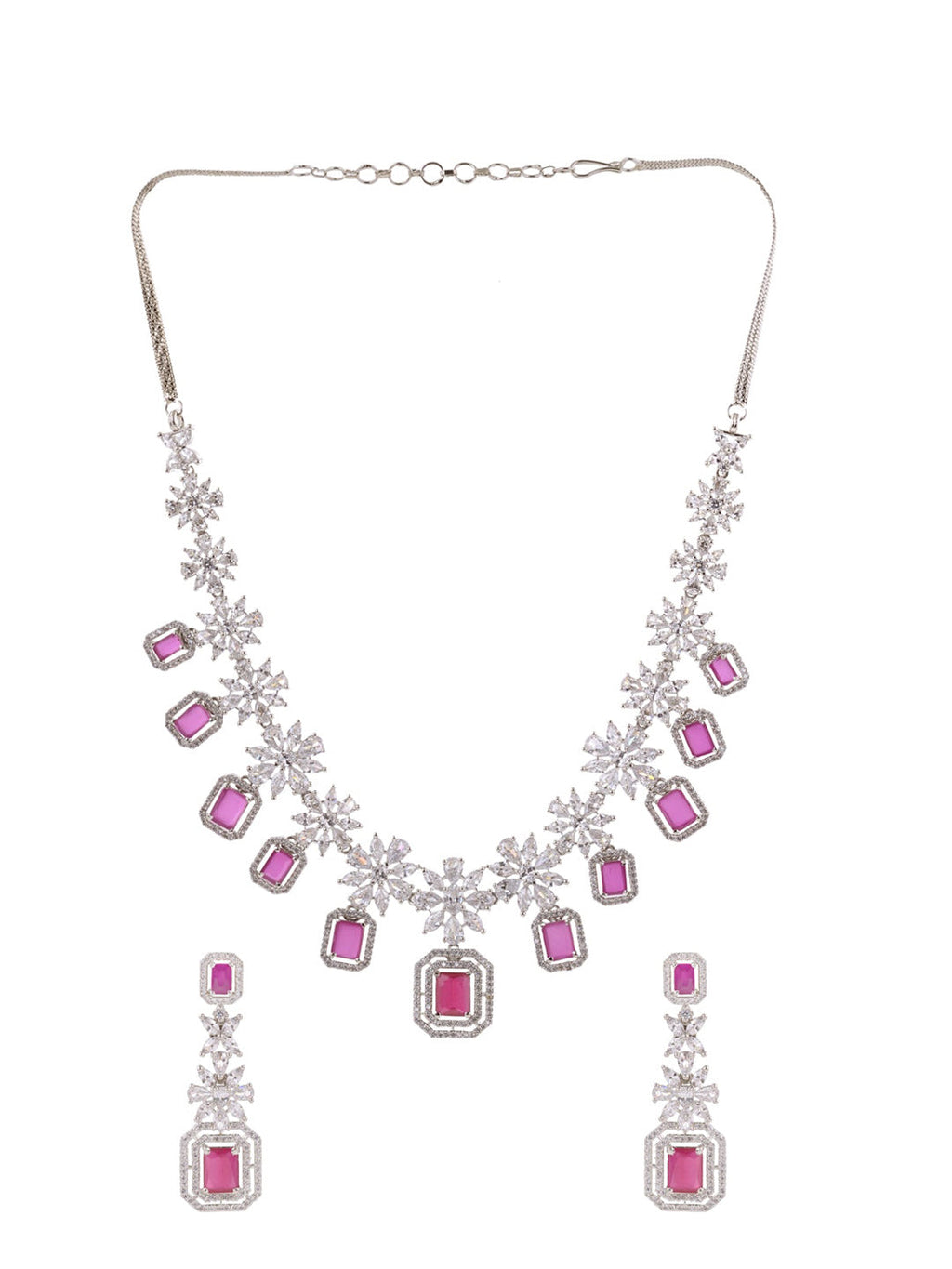 Saraf RS Jewellery Rhodium-Plated Pink AD studded Jewellery Set | Grab2Buy