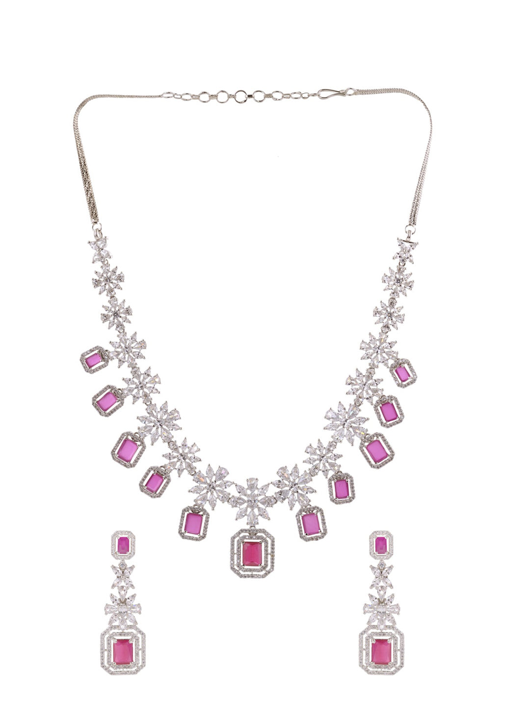 Saraf RS Jewellery Rhodium-Plated Pink AD studded Jewellery Set | Grab2Buy