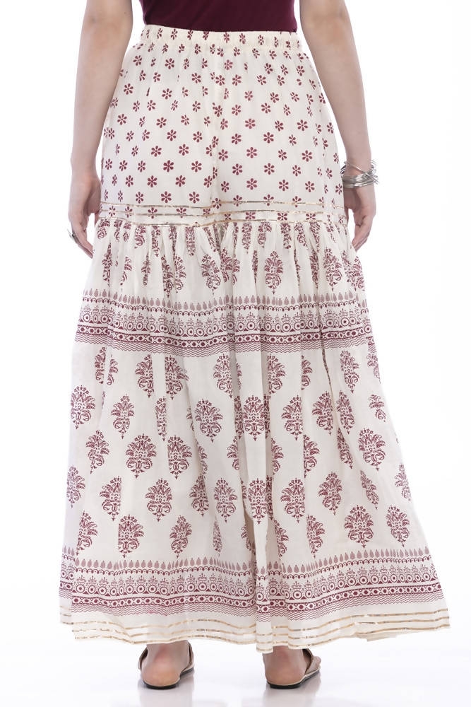 Mominos Fashion Cotton Block Print With Lace Work Off White Magenta Color Prints Palazzo | Grab2Buy