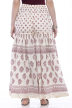 Mominos Fashion Cotton Block Print With Lace Work Off White Magenta Color Prints Palazzo | Grab2Buy