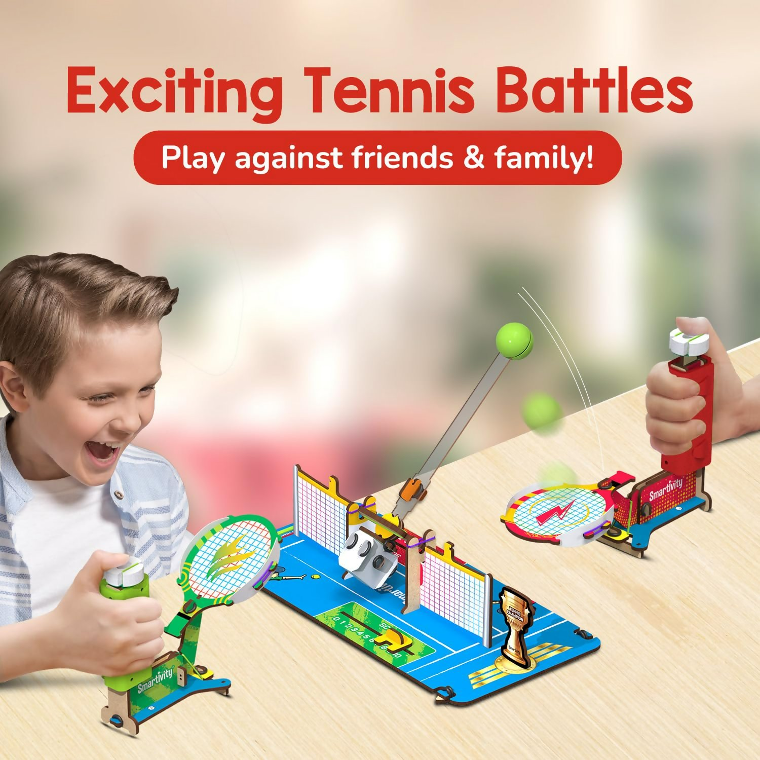 Smartivity Tabletop Tennis Game Kit For Kids 6 To 12, 2-Player Stem Toy With Mechanical Rackets & Scoreboard | Grab2Buy