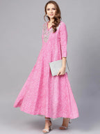 Yufta Women Pink & White Lehariya Print Anarkali Kurta | Grab2Buy