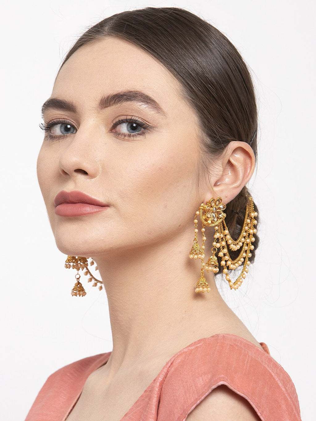 Shining Diva Gold-Polished Taselled Classic Jhumkas | Grab2Buy
