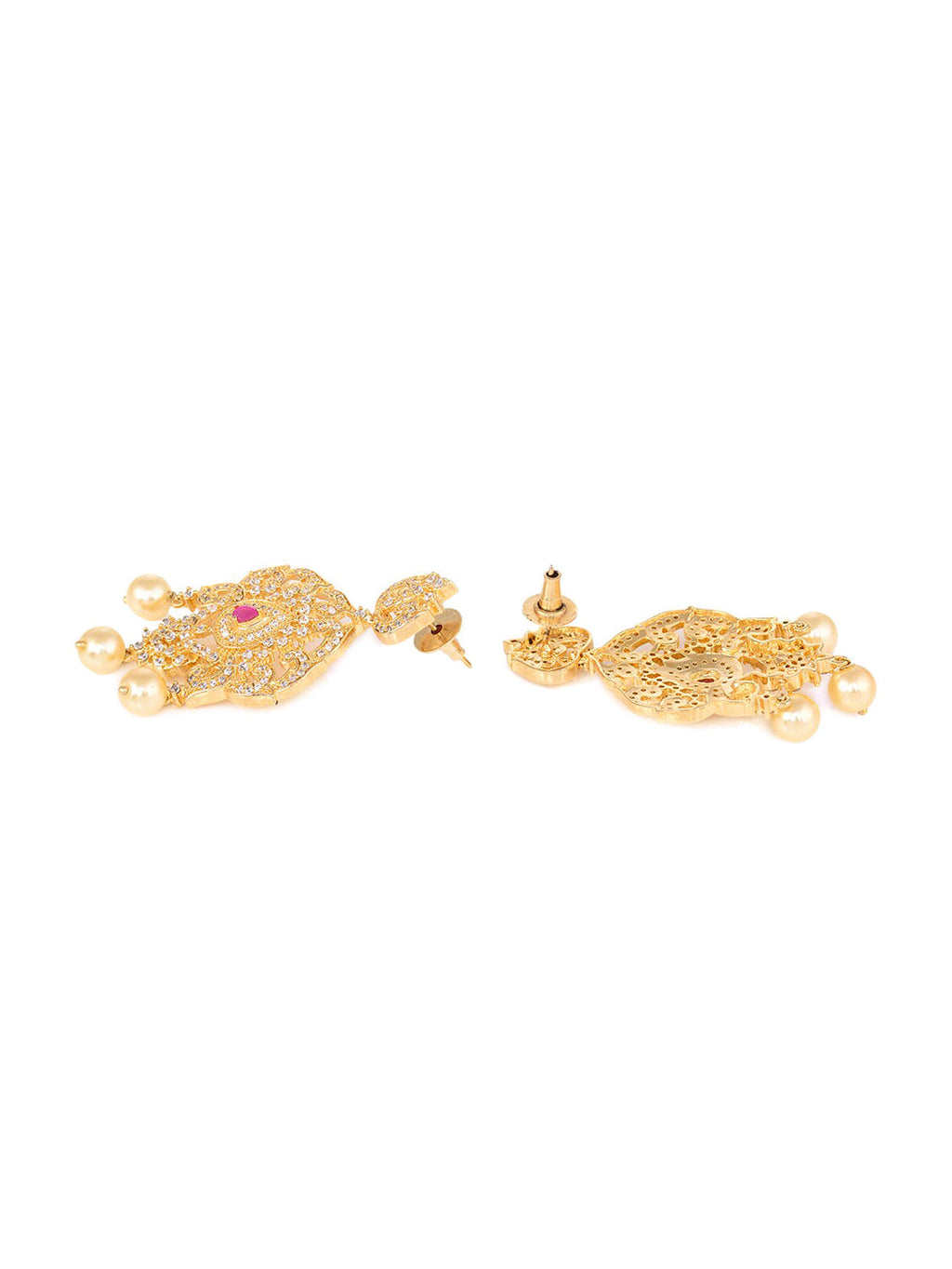 Saraf RS Jewellery Gold-Polished White & Magenta American Diamond Studded Jewellery Set | Grab2Buy