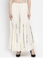 Mominos Fashion Moeza Reyon Cotton White Color Mirror Work Palazzo | Grab2Buy