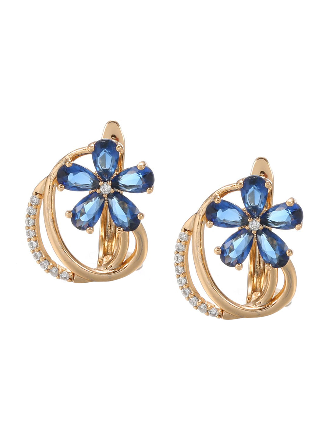 Shining Diva Rose Gold-Polished Blue Floral Studs Earrings | Grab2Buy