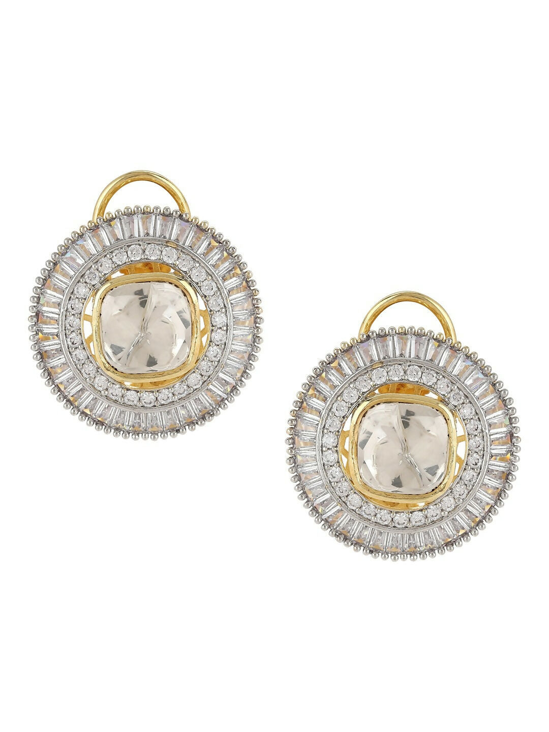 Diamond & Semi Precious Stone Round Oversized Studs- Ruby Raang | Grab2Buy