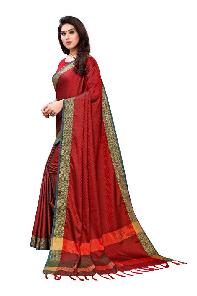 Vamika Banarasi Jacquard Weaving Red Color Saree | Grab2Buy