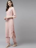 Yufta Women Pink Ethnic Motifs Yoke Design Thread Work Kurta with Palazzo | Grab2Buy
