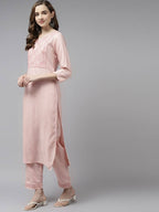 Yufta Women Pink Ethnic Motifs Yoke Design Thread Work Kurta with Palazzo | Grab2Buy