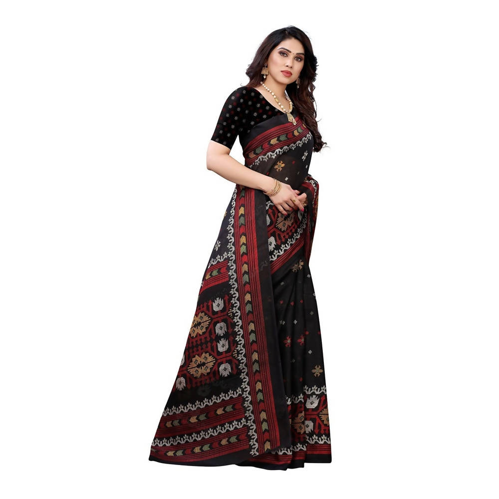 Vamika Printed Jute Silk Black Saree (Namita Black) | Grab2Buy