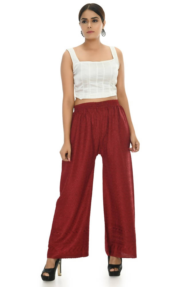 Mominos Fashion Moeza Reyon Cotton Maroon Color Chikan Work Palazzo | Grab2Buy