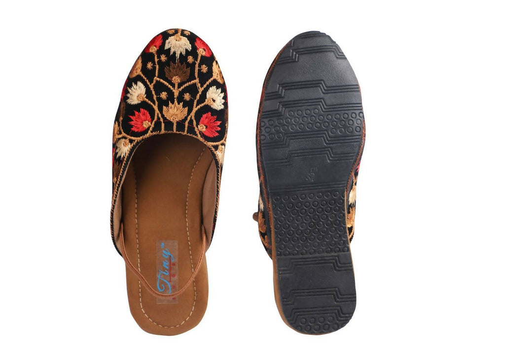 Tiny Bugs Girls Embroidered Strap Ethnic Mojaris - Black | Grab2Buy