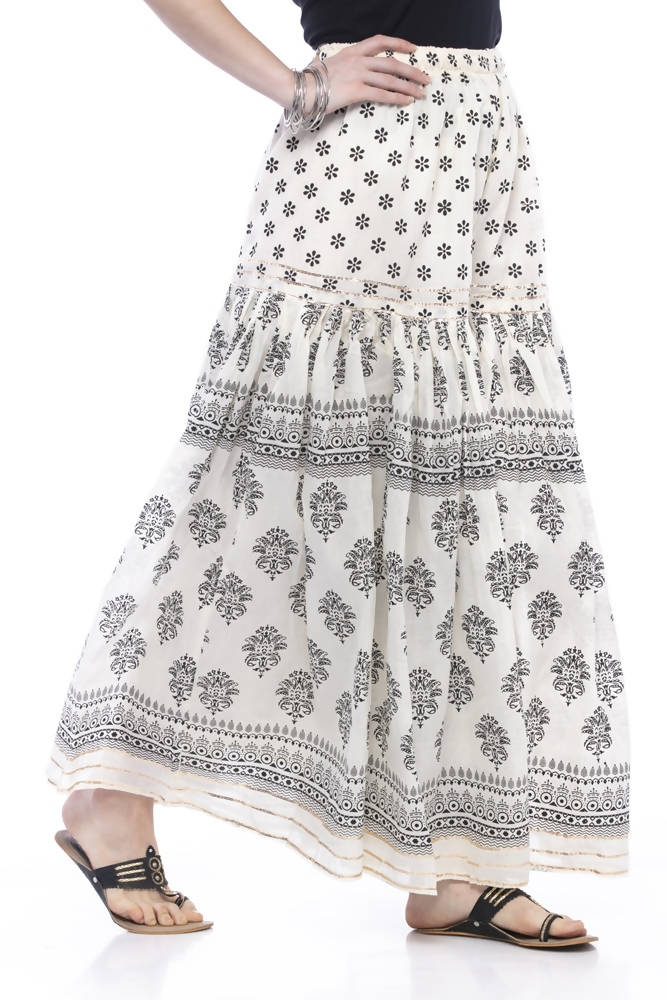 Mominos Fashion Cotton Block Print With Lace Work Off White Palazzo | Grab2Buy