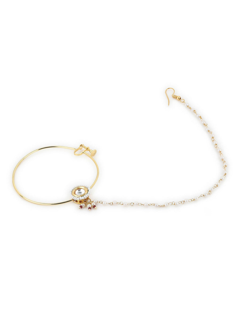 Gold-Polished white kundan nosepin - Ruby Raang | Grab2Buy