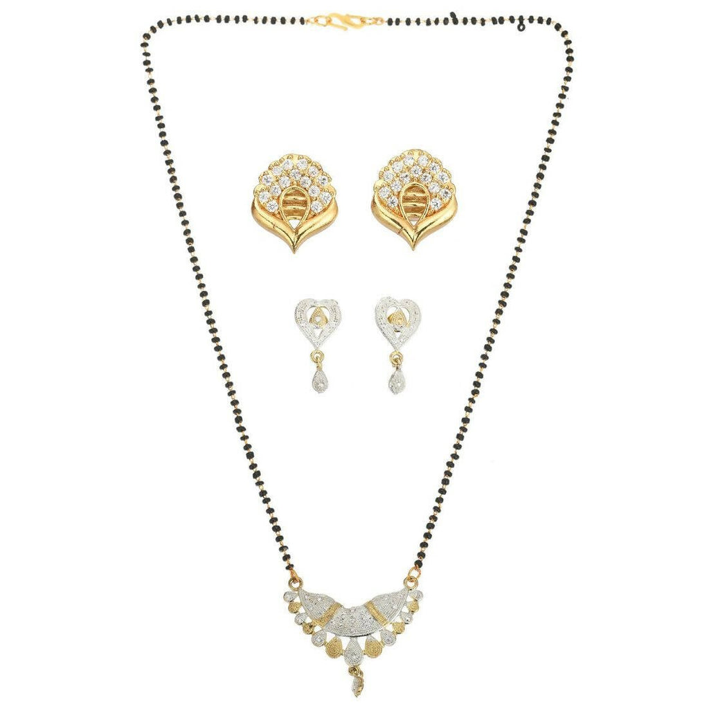 AanyaCentric Gold-Polished Mangalsutra with Pendant, 2 Pair Earrings | Grab2Buy