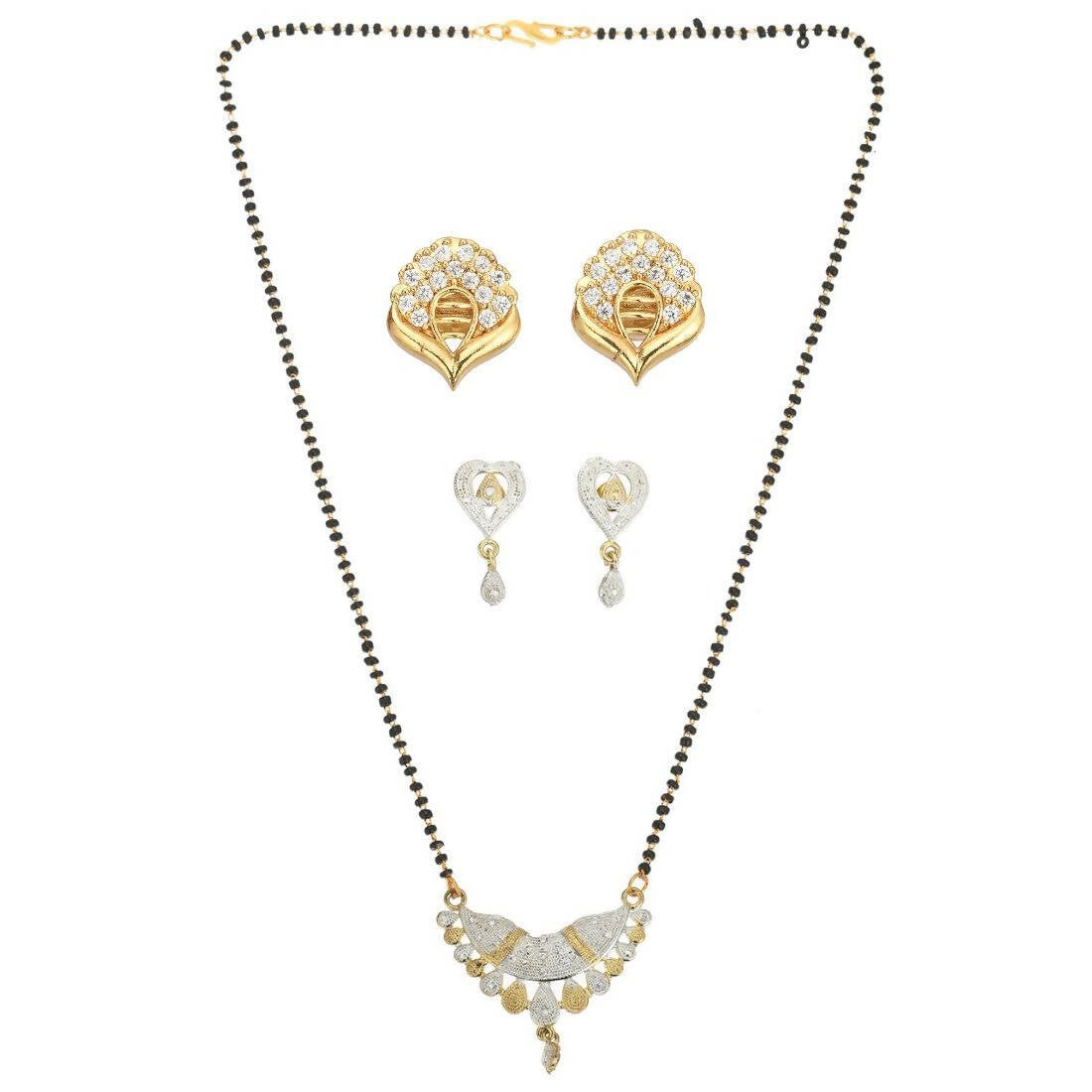 AanyaCentric Gold-Polished Mangalsutra with Pendant, 2 Pair Earrings | Grab2Buy