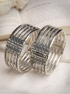 NVR Women's Silver-Toned German Silver Oxidised Kada Bangle | Grab2Buy