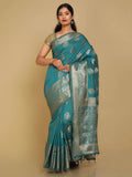 Kalamandir Peacock Print Sea Green Silk Blend Saree | Grab2Buy
