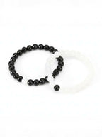 NVR Set of 2 Black & White crystal beaded Bracelet for Men & Women