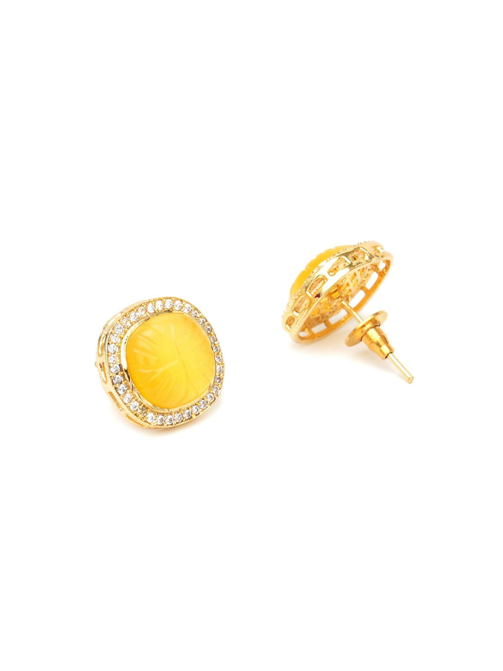 Yellow Stone Kundan Studs (yellow) - Ruby Raang | Grab2Buy