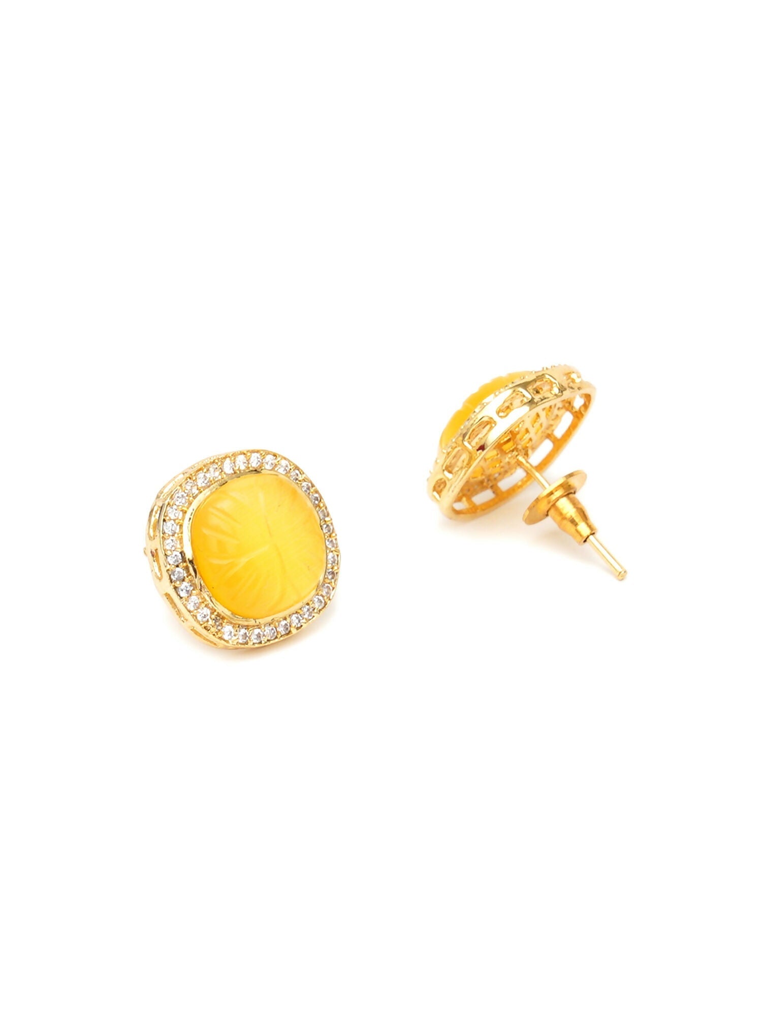 Yellow Stone Kundan Studs (yellow) - Ruby Raang | Grab2Buy