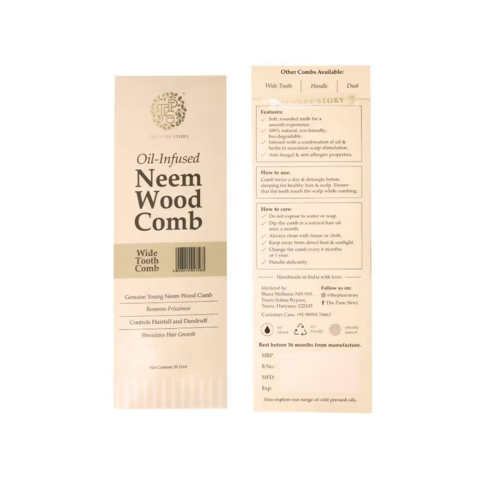 The Pure Story Oil Infused Neem Wood Wide Tooth Comb