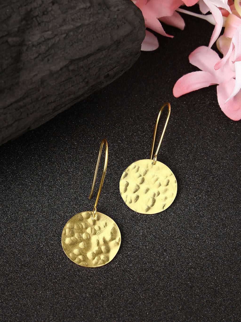 NVR Women Gold-Polished Fish Hook Circle Drop Earrings | Grab2Buy