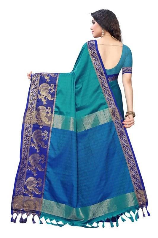 Vamika Banarasi Jacquard Weaving Blue Saree (DHONI BLUE) | Grab2Buy