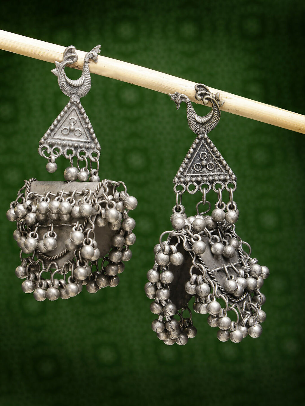 NVR Women's Silver-Plated Oxidised Contemporary Drop Earrings | Grab2Buy