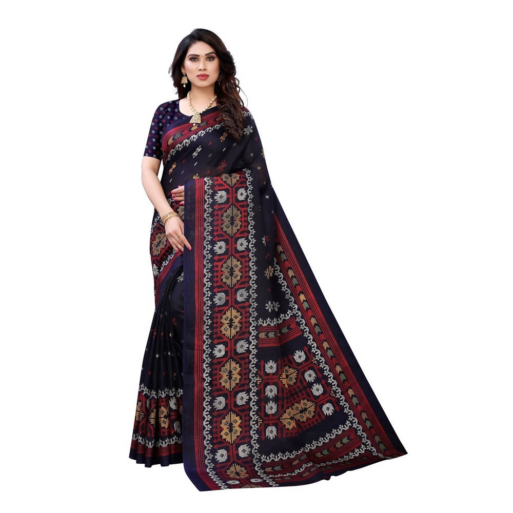 Vamika Printed Jute Silk Navy Blue Saree (Namita Navy) | Grab2Buy