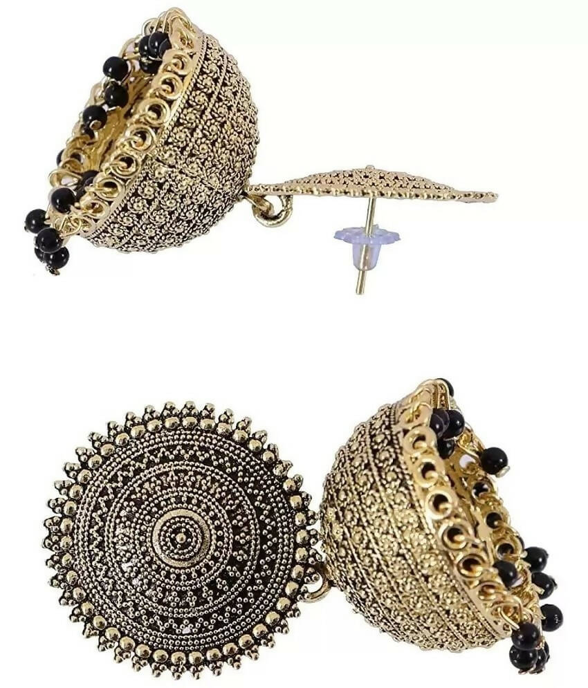 Mominos Fashion Joharkamal Gold-Polished Meenakari Jhumkas For Women & Girls (Black) | Grab2Buy
