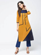 Aniyah Cotton Color Block Straight Kurta In Mustard Color (AN-102K) | Grab2Buy