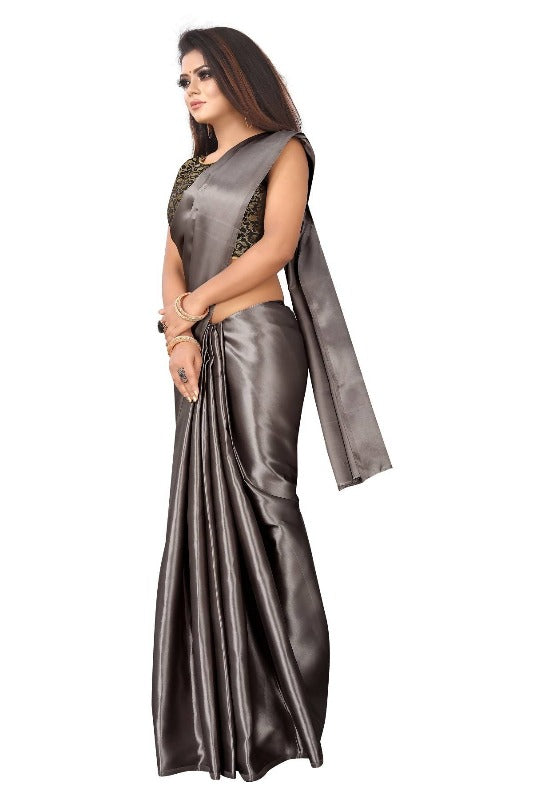 Vamika Grey Satin Designer Saree (PAVITRA GREY) | Grab2Buy