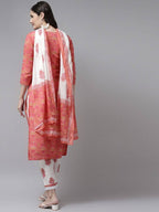 Yufta Women Pink & White Ethnic Motifs Printed Mirror Work Kurta with Palazzo & Dupatta | Grab2Buy