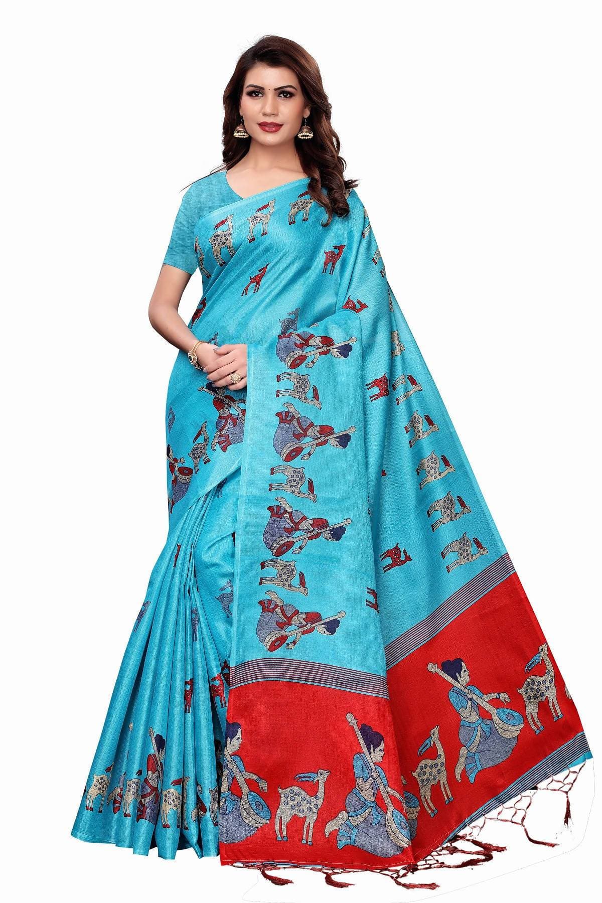 Vamika Sky Blue Kalamkari With Jhalar Khadi Silk Saree | Grab2Buy