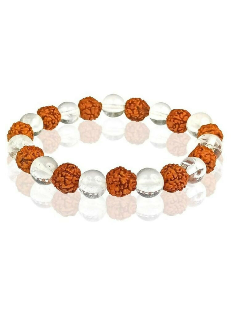 NVR Natural Rudraksha & Quartz Beaded Stretchable Bracelet | Grab2Buy
