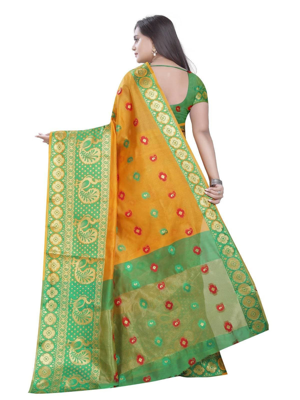 Vamika Banarasi Cotton Silk Yellow Weaving Saree | Grab2Buy