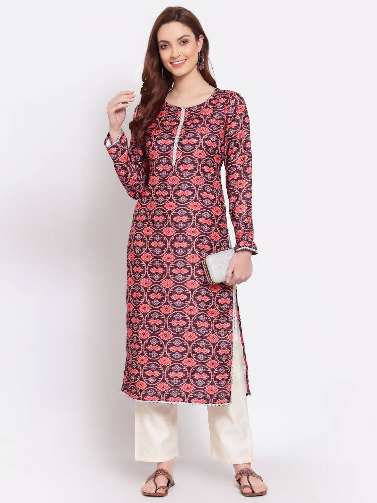 Myshka Women's Multi Printed Pashmeena Full Sleeve Round Neck Casual Winter Kurta | Grab2Buy